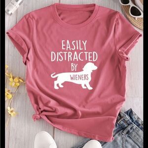 "Easily Distracted By Weiners" Dachshund Graphic T-Shirt Sz 14